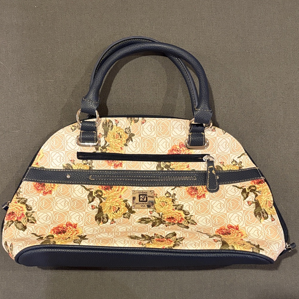 Stone Mountain Accessories Floral Satchel with Navy Trim